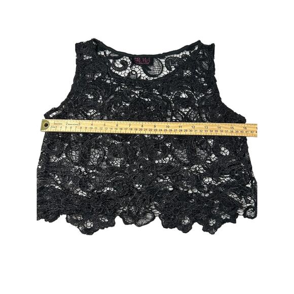 Hot Miami Black Crochet Lace Cropped Tank Top Shirt Blouse - Picture 2 of 5